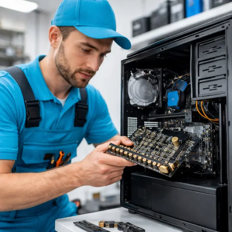 Мастер устанавливает звуковую карту на ПК в Екатеринбурге